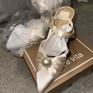 Dolce Vita Satin Heels with Pearl Accent